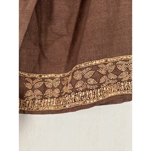 Vintage Krizia Maxi Skirt Womens 4 Silk Brown Beaded Bottom Boho Style - Picture 3 of 10